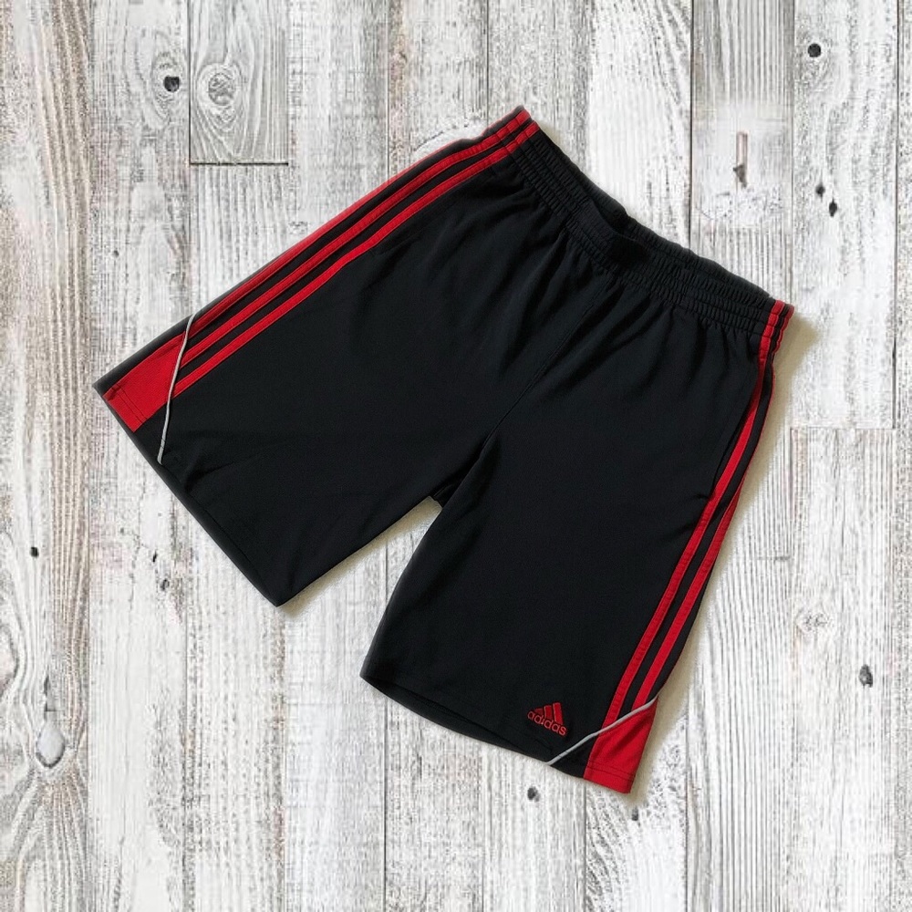 BOYS RED/BLACK ADIDAS SHORTS